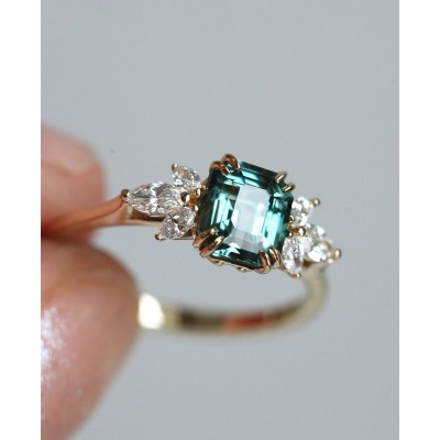 Ava Teal Sapphire Diamond Ring
