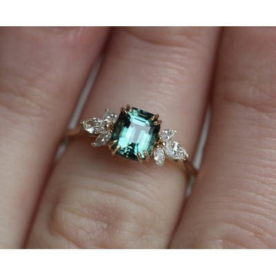 Ava Teal Sapphire Diamond Ring
