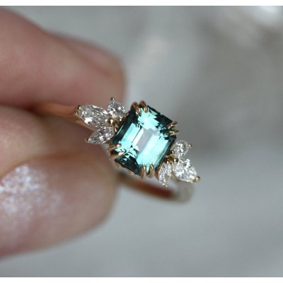 Ava Teal Sapphire Diamond Ring
