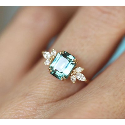 Ava Teal Sapphire Diamond Ring
