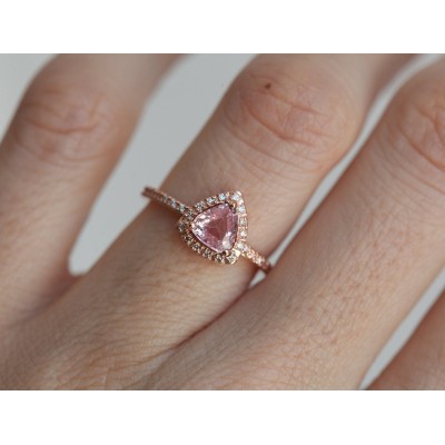 Avyanna Peach Sapphire Diamond Ring
