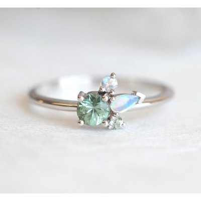 Bailey Green Sapphire Cluster Ring
