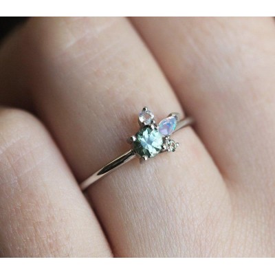 Bailey Green Sapphire Cluster Ring
