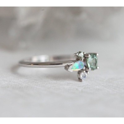 Bailey Green Sapphire Cluster Ring
