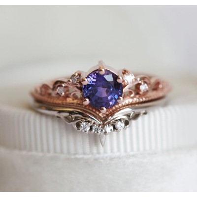 Bella Vintage Purple Sapphire Diamond Ring
