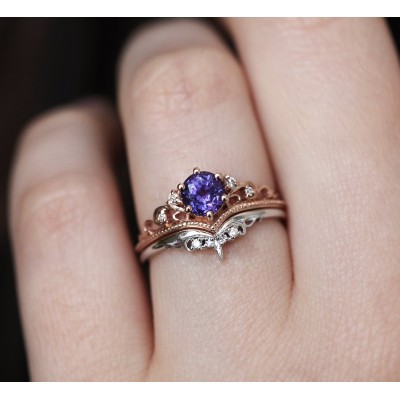 Bella Vintage Purple Sapphire Diamond Ring
