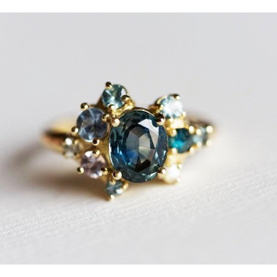 Blaine Teal Sapphire Cluster Ring
