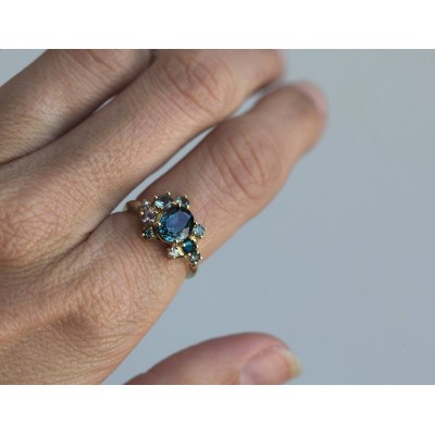 Blaine Teal Sapphire Cluster Ring
