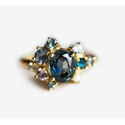 Blaine Teal Sapphire Cluster Ring
