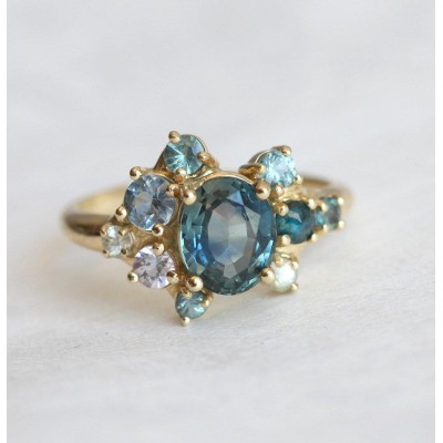 Blaine Teal Sapphire Cluster Ring
