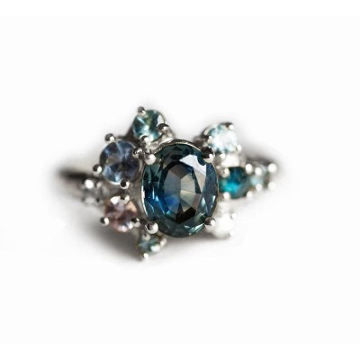 Blaine Teal Sapphire Cluster Ring
