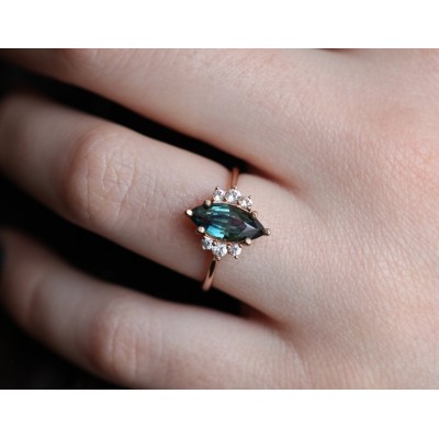 Blake Teal Sapphire Diamond Ring
