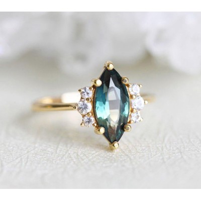 Blake Teal Sapphire Diamond Ring
