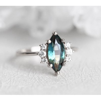 Blake Teal Sapphire Diamond Ring
