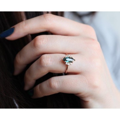 Blake Teal Sapphire Diamond Ring
