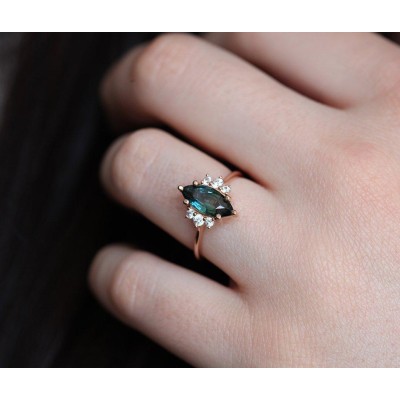 Blake Teal Sapphire Diamond Ring
