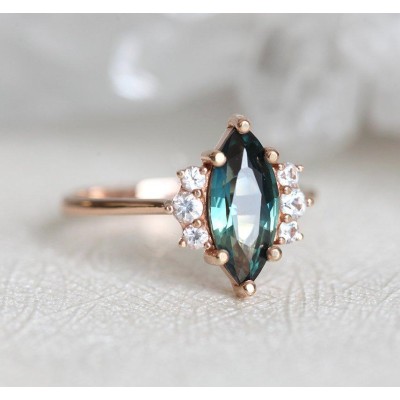 Blake Teal Sapphire Diamond Ring

