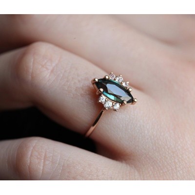Blake Teal Sapphire Diamond Ring
