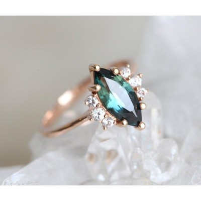 Blake Teal Sapphire Diamond Ring
