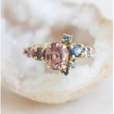 Brenda Peach Sapphire Cluster Ring