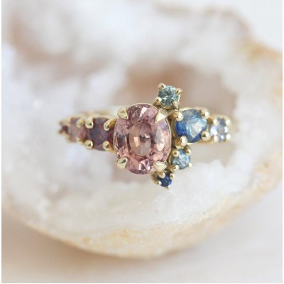 Brenda Peach Sapphire Cluster Ring
