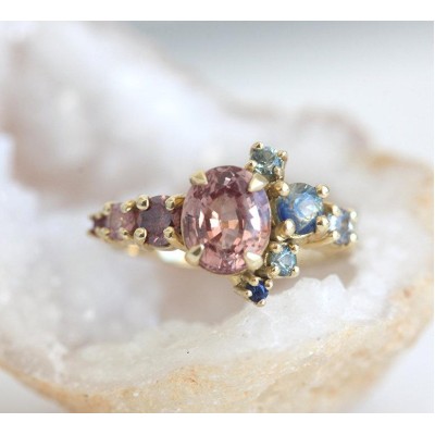 Brenda Peach Sapphire Cluster Ring
