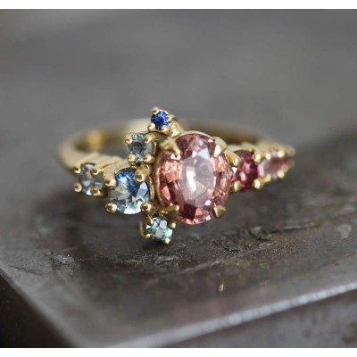 Brenda Peach Sapphire Cluster Ring
