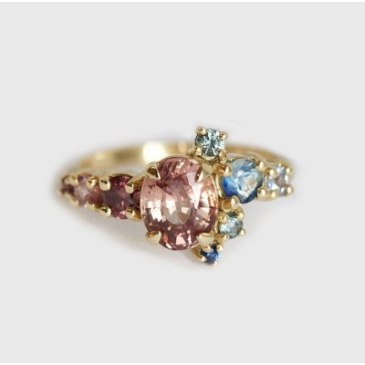 Brenda Peach Sapphire Cluster Ring
