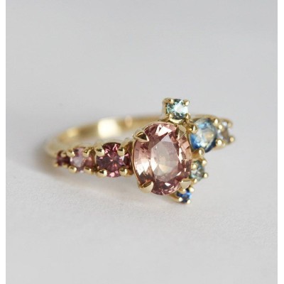 Brenda Peach Sapphire Cluster Ring
