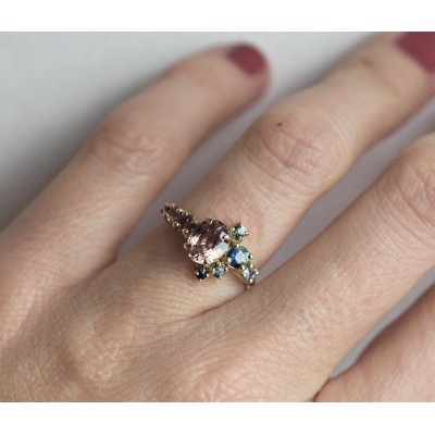 Brenda Peach Sapphire Cluster Ring

