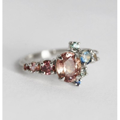 Brenda Peach Sapphire Cluster Ring
