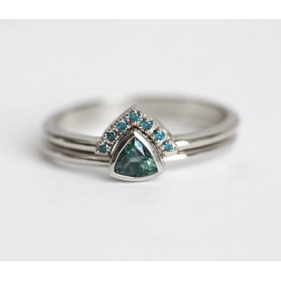 Brooke Trillion-Cut Teal Sapphire Ring
