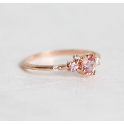 Capella Peach Sapphire Diamond Cluster Ring
