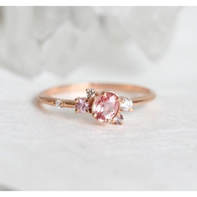 Capella Peach Sapphire Diamond Cluster Ring
