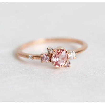 Capella Peach Sapphire Diamond Cluster Ring
