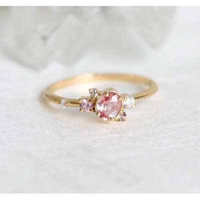 Capella Peach Sapphire Diamond Cluster Ring
