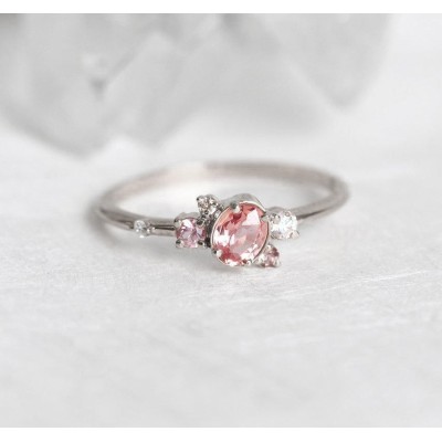 Capella Peach Sapphire Diamond Cluster Ring
