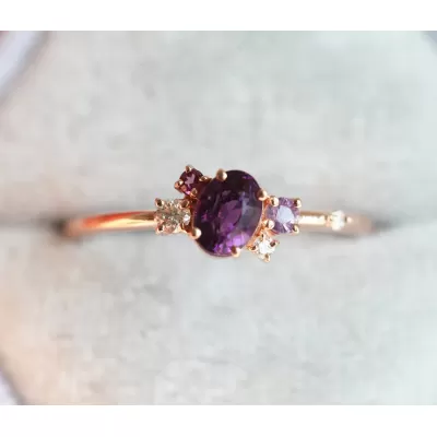 Carey Purple Sapphire Amethyst Diamond Cluster Ring
