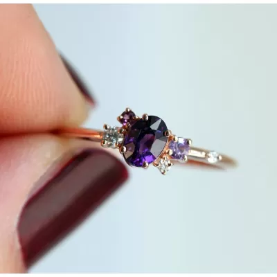 Carey Purple Sapphire Amethyst Diamond Cluster Ring
