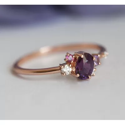 Carey Purple Sapphire Amethyst Diamond Cluster Ring
