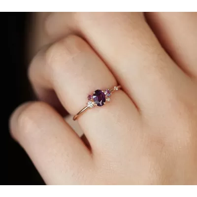 Carey Purple Sapphire Amethyst Diamond Cluster Ring
