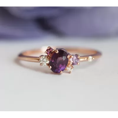 Carey Purple Sapphire Amethyst Diamond Cluster Ring
