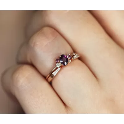 Carey Purple Sapphire Amethyst Diamond Cluster Ring

