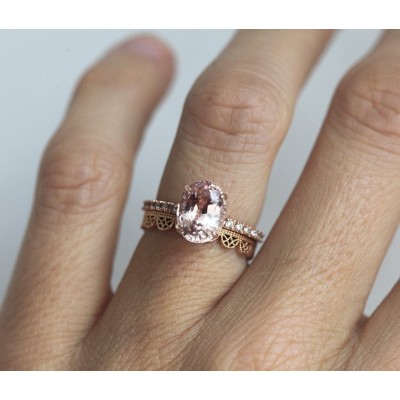 Carla Peach Sapphire Diamond Ring
