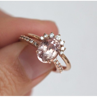 Carla Peach Sapphire Diamond Ring
