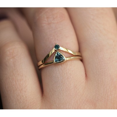 Channing Teal Sapphire Solitaire Ring Set
