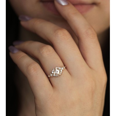 Chiara Peach Sapphire Diamond Cluster Ring
