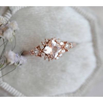 Chiara Peach Sapphire Diamond Cluster Ring
