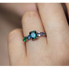 Darius Teal Sapphire Emeralds Sapphire Cluster Ring