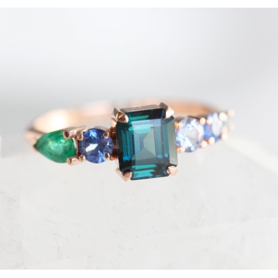 Darius Teal Sapphire Emeralds Sapphire Cluster Ring
